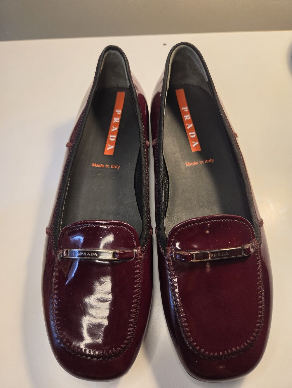 Prada Patent Burgundy Slip-On Loafers 36